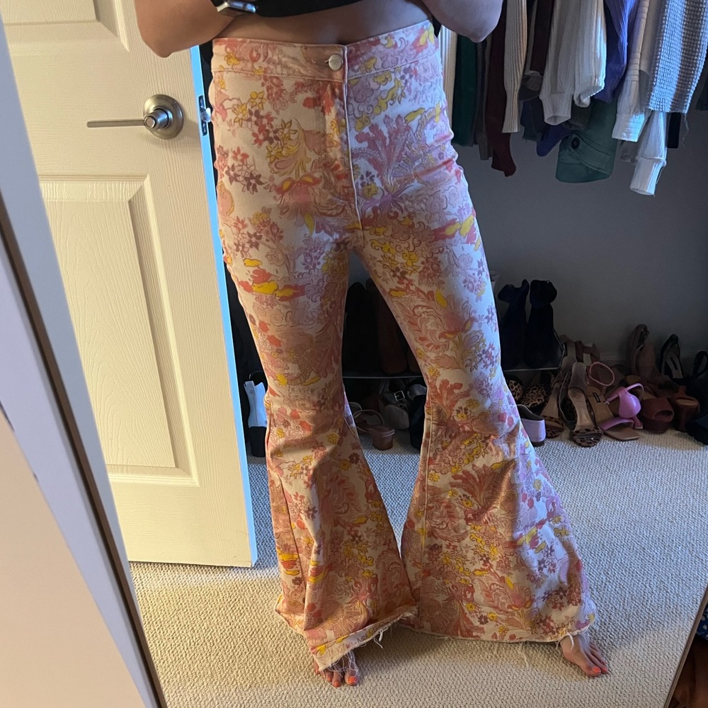 Free People Just Float On Printed Flare Jeans DISCONTINUED